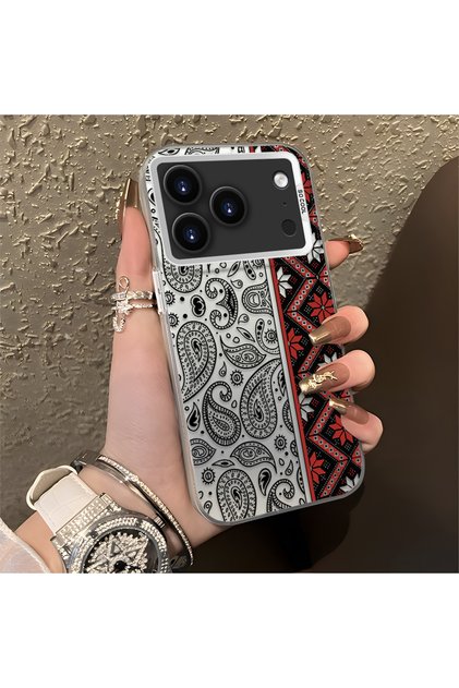 iPhone 17 Pro Compatible Kilim Rug Patterned Silicone Edge Hard Back Anti-Fall Phone Case