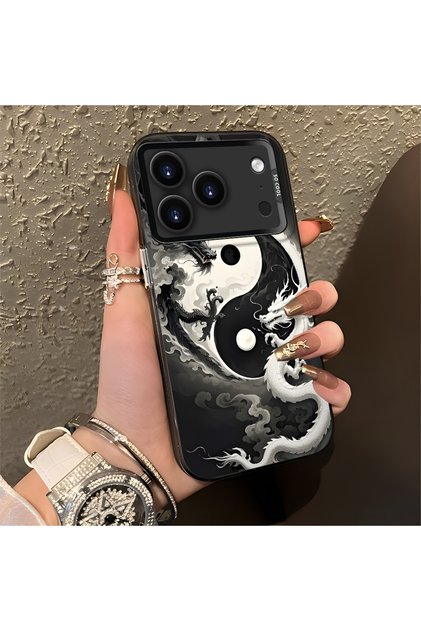 iPhone 17/18 Pro Compatible Silicone Edge Hard Back Anti-Fall Phone Case Dragon Pattern