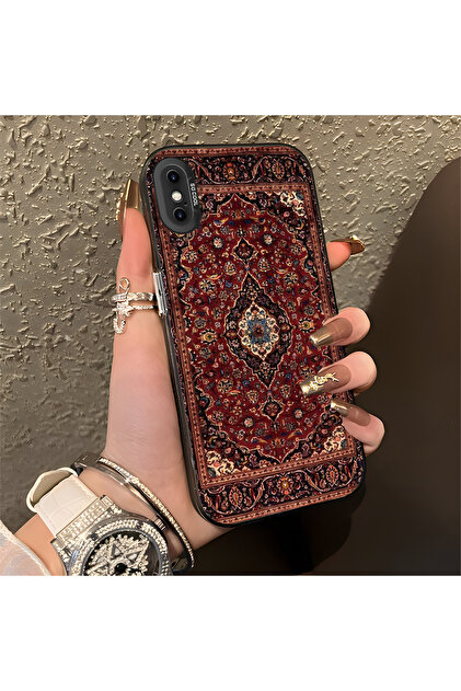 iPhone XS Max Compatible Silicone Edge Hard Back Anti-Fall Phone Case Vintage Patterned