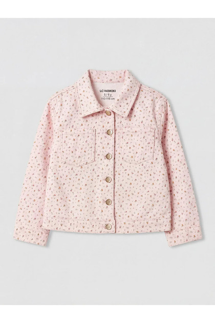 Lcw Kids Pink Shirt Collar Patterned Girl's Gabardine Jacket