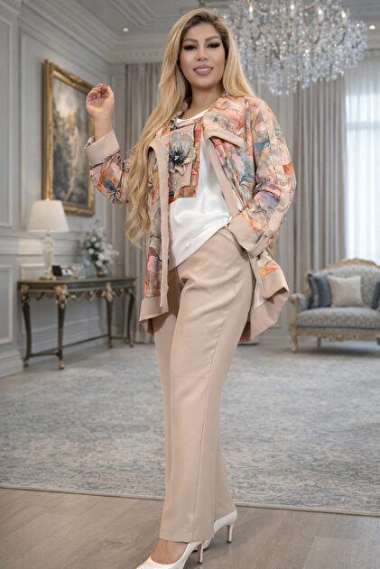 Yeilmoda Women's 3-Piece Set Crepe Fabric Blouse Trousers Jacket Stylish  Casual & Office Combination Evening Dress Suit- Trendyol