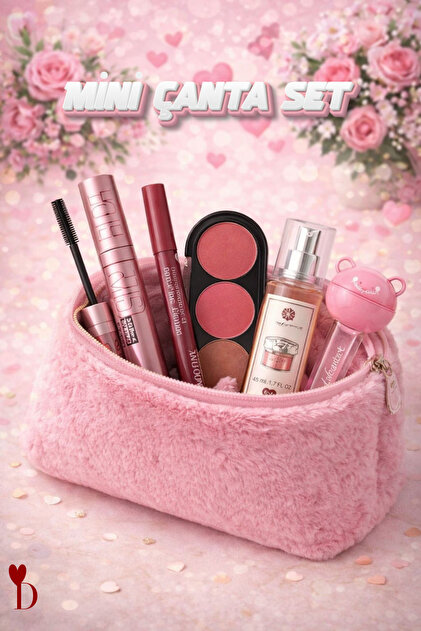 DAMİ Kadınlar Günü Hediyesi - Peluş Çantalı 6'lı Mini Makyaj Seti