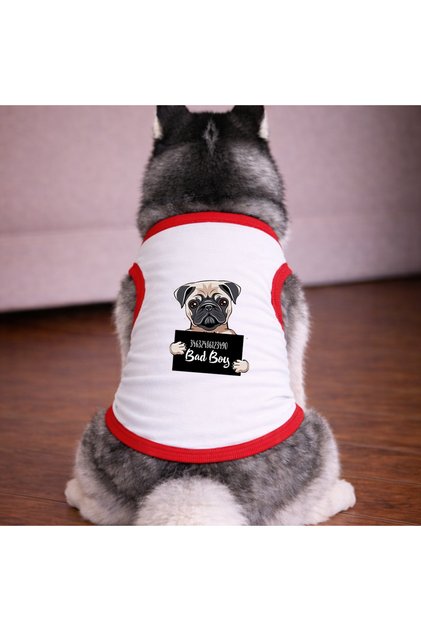 White Wanted Pug Dog Tshirt Dog Outfit (100% Cotton Combed Cotton) Small and Large Breeds