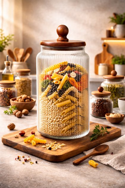 1700 ml Acacia Lid Glass Jar Storage Container Airtight Large Size Kitchen Jar