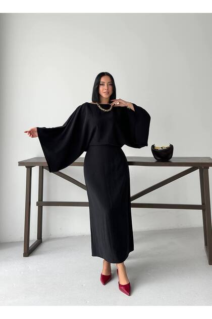 Bat Sleeve Back Tie Dress