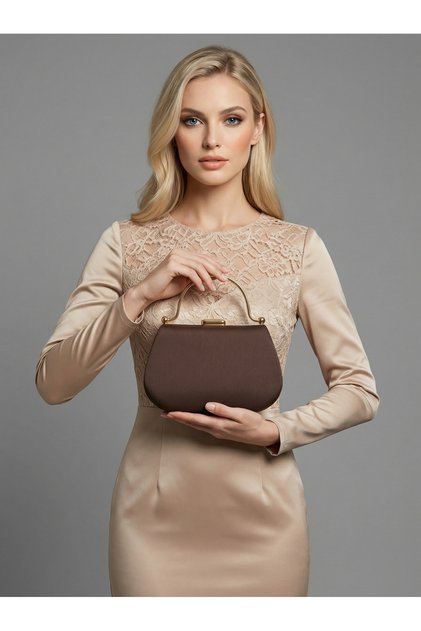 Brown Glittery Satin Stone Handle Chain Women's Evening Dress Bag Wedding Engagement Graduation