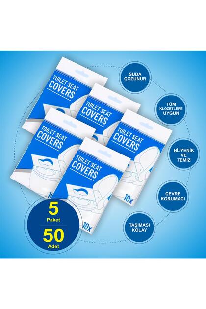 5 Paket 50 Kullanım Klozet Kapağı Örtüsü Biyobozunur (Suda Çözünür) Tek Kullanımlık Seyahat kamp okul hastane