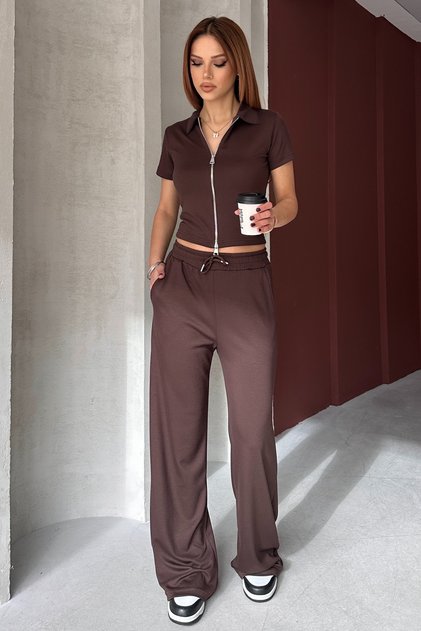 Modal Fabric High Waist Double Zip Short Sleeve Suit