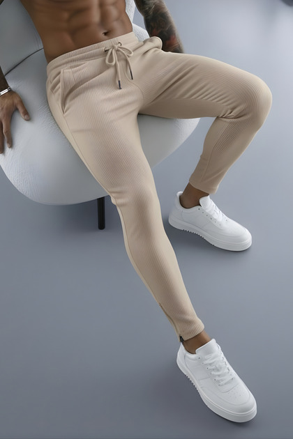 Erkek Fitilli Slim Fit Jogger Pantolon/ Erkek Jakar Kumaş pantalon