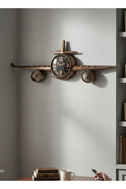 Dekoratif Aviator Retro Metal Eskitme Uçak Duvar Saati