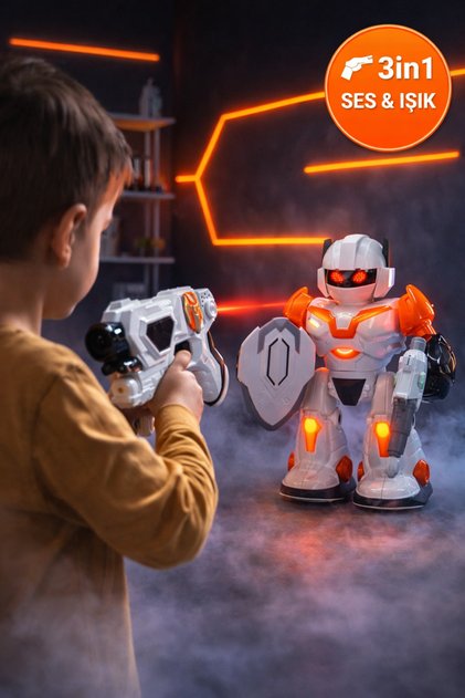 3in1 Sesli Işıklı Dans Eden Robot Lazer Silahlı İnfrared Hedef Oyunu 22 cm