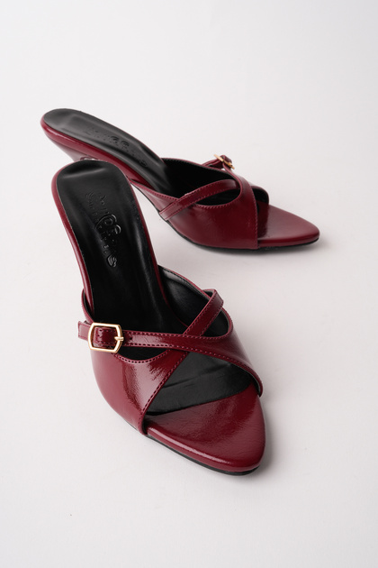 Women's Burgundy Heeled Sandals 5 cm Stylish Daily Evening Dress Summer Slippers 63