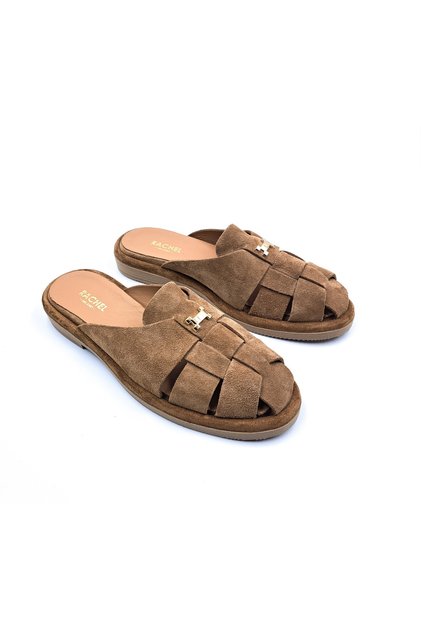 Genuine Suede Leather Tan Brown Closed Toe Women's Sabo Slipper