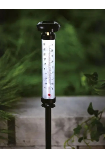 Set 2 Bucati Termometru de Gradina Solar cu LED Alb Rece