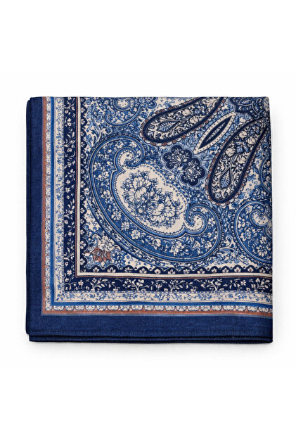 Ebruli Soft Pamuklu Etnik Desen Eşarp 140x140 cm