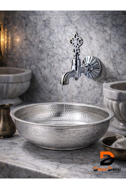 Ağır Krom Hamam Tası Osmanlı Motifli Masif Pirinç El dövme / işlemeli Geleneksel Türk Banyo Kültürü