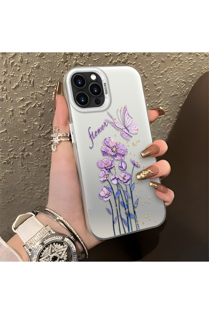 iPhone 13 Pro Max Compatible Silicone Edge Hard Back Anti-Fall Phone Case Floral Print