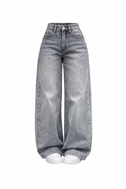 Gri Baggy Salaş Cepli Bol Kesim Kot Pantolon