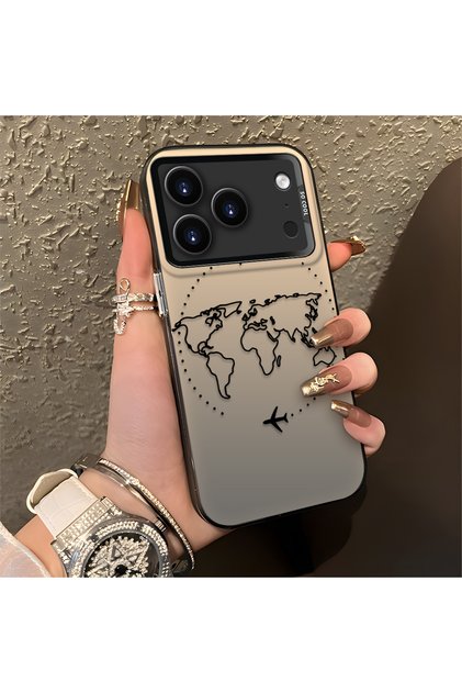 iPhone 17/18 Pro Max Compatible Silicone Edge Hard Back Anti-Fall Phone Case with Flight Pattern