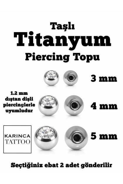 Taşlı Titanyum Piercing Topu 2 ADET (1.2 mm kalınlık için)