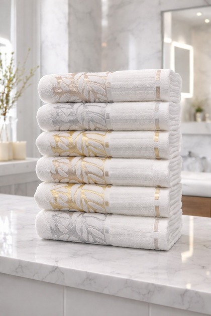 100% Cotton Acacia Hand Towel Set | 6 Pieces | 50X90 cm | Soft, Absorbent, Stylish Bath & Guest Towel