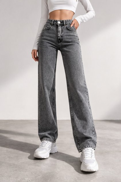 Women's High Waist Anthracite Jeans Smoked Loose Fit Jeans