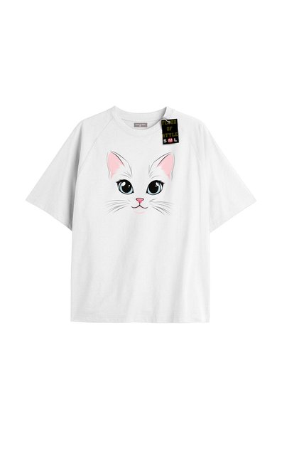 White Oversized T-Shirt Cat Custom Design