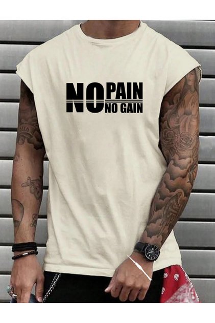 No Pain No Gain Printed Men's Zero Sleeve Wear Sportswear Oversized T-Shirt