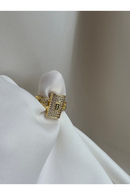 Stainless Steel Gold Zircon Stone Baguette Ring