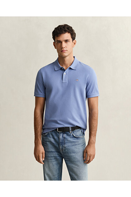 Erkek Mavi Regular Fit Logolu Polo Yaka T-Shirt