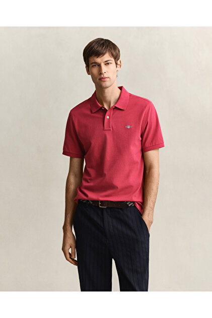 Erkek Kırmızı Regular Fit Logolu Polo Yaka T-Shirt
