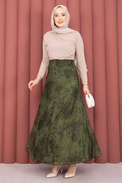 Batik Pattern Tulle Skirt Khaki