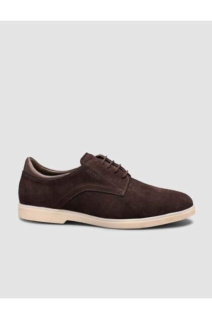 Brown Suede Textured Genuine Calf Leather Leather Lace-Up Men's Shoes