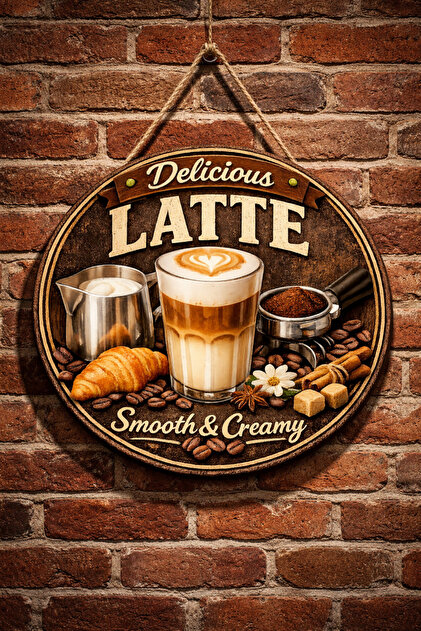 Ornament decorativ pentru ușă de perete cu cafea latte, panou din lemn cu semn, pentru cafenea și restaurant nr. 1