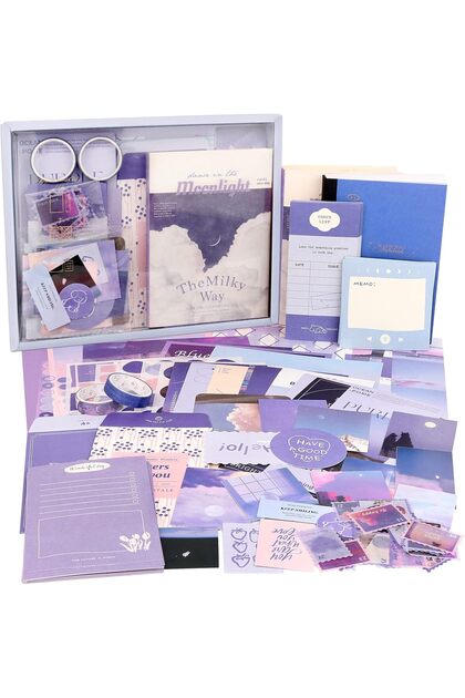 348-Piece Aesthetic Scrapbook Kit with A6 Grid Notebook, Journaling Supplies for Girls