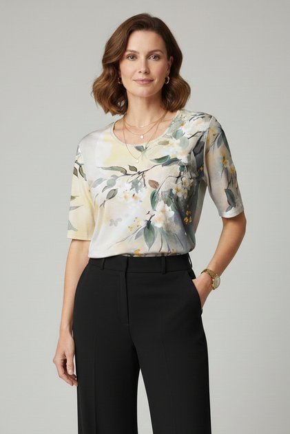 Tricou pentru femei, mărime mare, din lycra, cu decolteu rotund, cu imprimeu floral, cu mânecă scurtă, bluză din bumbac pieptănat