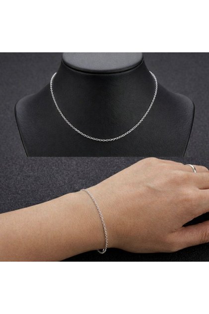 2-Piece Women's Silver Color Thin Chain Necklace and Bracelet Set