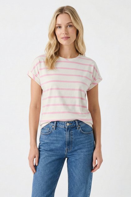 100% Cotton Striped Low Arm Tip Double Women's T-Shirt - with Different Color Options
