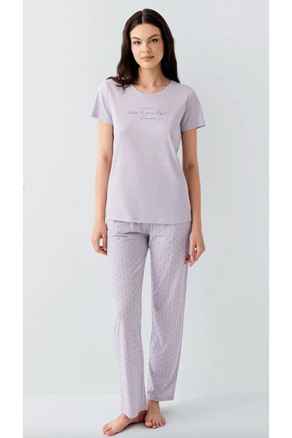 Women's Lilac 100% Cotton Pajama Set (with Socks as a Gift)