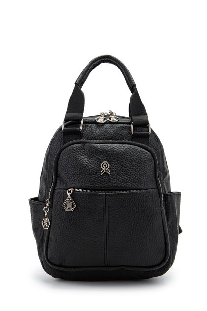 Multi-Compartment Faux Leather Bucky Backpack Bag Black
