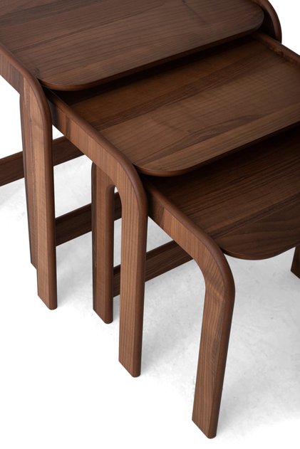 Retro Modern 3’lü Zigon Sehpa – Kavisli Ahşap Tasarım