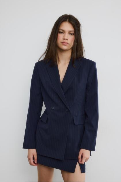 Çizgili dar kesim blazer ceket