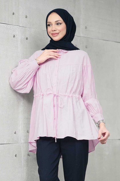 Pink Bel Tie-Detail Modal Casual Shirt