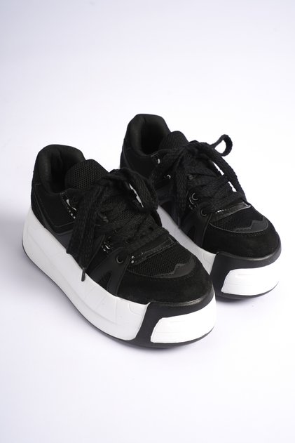 Venice Women's Black Lace-Up Thick Sole Sneakers Shoes
