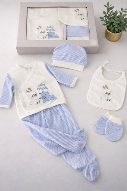 Male Newborn Blue Rabbit 5-Piece Hospital Discharge Set Bodysuit Set Baby Hospital Discharge Gift Hospital Discharge