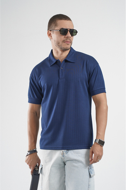 Trend Biz Regular Line Patterned Polo Collar Men's T-Shirt