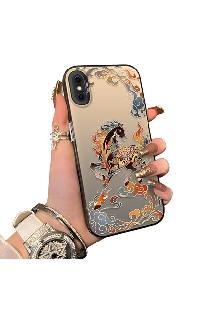iPhone XS Max Compatible Hard Acrylic Back Silicone Edge Lens Protection Case Horse Patterned