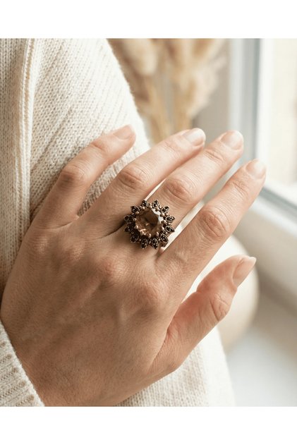 Bronze Jewelry Authentic Color Changing Zultanite Stone Round Cut Sunflower Model Vintage Women's Ring