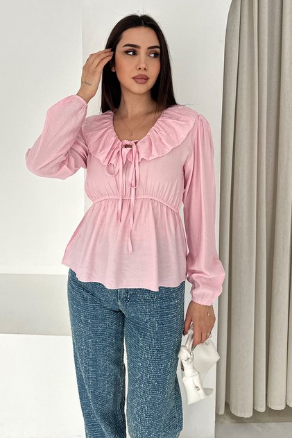 Ruffle Collar Blouse with Tie Detail – Cream Charm