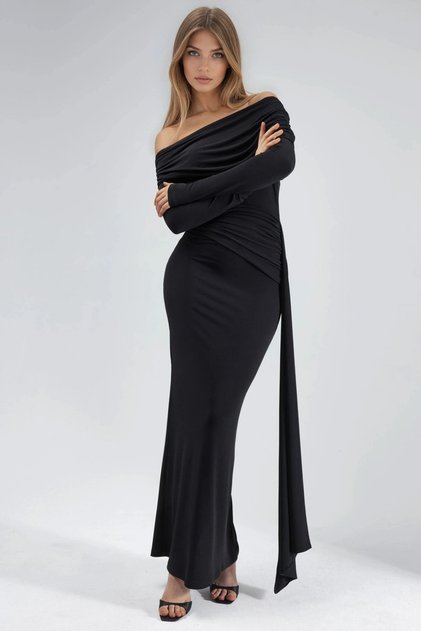 Rochie maxi bodycon asimetrică cu șliț